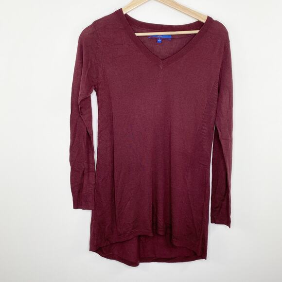 Apt. 9 Maroon V-Neck Long Sleeve Tunic Sweater Women's Size Small Petite SP - Picture 1 of 5